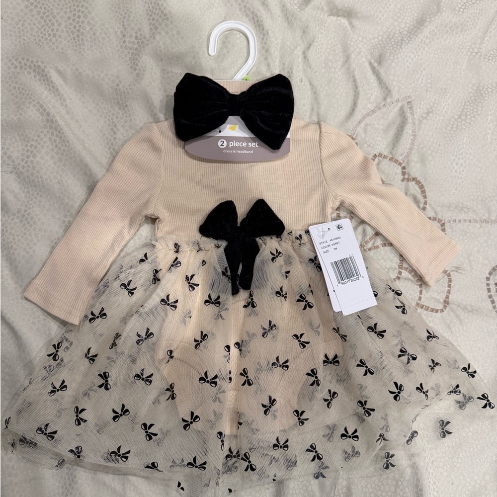 Baby Starters Cream and Black Dress with Bow